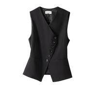 RWGSNB Blazer Senza Maniche Donna Scollo V Completamente Foderato Bottoni Orlo Asimmetrico Gilet Lavoro Elegante Gilet Casual Lavoro con Tasca Nero M