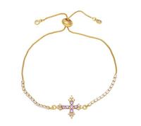 RWGSNB Bracciale a Croce per Donna Bracciale Lusso Placcati Oro Cursore Regolabile Catena Oro Braccialetti Cristallo Zirconi Lucidi Gioielli Preghiera Protezione Della Fede Regalo Compleanno per Nat