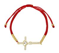 RWGSNB Bracciale con Croce Placcato Oro per Donna Protezione Della Fede Braccialetti Portafortuna Corda Rossa Regolabili Fatti a Mano Braccialetti con Cuore Zirconia Gioielli Regalo Compleanno per N