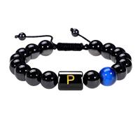 RWGSNB Bracciale di Pietre Preziose, Bracciale Perline Iniziali Uomo e Donna Braccialetto Pietra Naturale Onice Nero e Occhio Tigre Braccialetti Lettere Az Braccialetti Intrecciati Fatti a Mano Piet