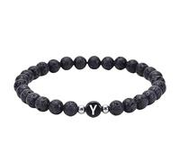 RWGSNB Bracciale di Pietre Preziose, Bracciale Perline Lava Nera Naturale 6 Mm Lettere Az Delicati Braccialetti Iniziali Pietra Preziosa Braccialetti Elastici Cristallo Gioielli Spirituali Regali pe