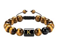 RWGSNB Bracciale di Pietre Preziose, Braccialetti Pietra Naturale Occhio Tigre 10 Mm Iniziale Della Lettera Az Bracciale Perline e Pietra Preziose Braccialetti Intrecciati a Mano Cristalli Vivaci Gi