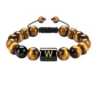 RWGSNB Bracciale di Pietre Preziose, Braccialetti Pietra Naturale Occhio Tigre 10 Mm Iniziale Della Lettera Az Bracciale Pietra Preziose Perline Braccialetti Intrecciati Fatti a Mano Cristalli Vivac