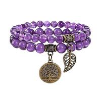 RWGSNB Bracciale di Pietre Preziose, Set 2 Braccialetto Chakra Multistrato Pietre Vere Gioielli Boho Braccialetti Ciondolo Albero Della Vita Braccialetti Dell'Amicizia Perline Pietre Preziose Energe