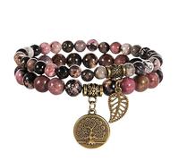 RWGSNB Bracciale di Pietre Preziose, Set 2 Braccialetto Chakra Multistrato Pietre Vere Gioielli Boho Braccialetti Ciondolo Albero Della Vita Pietre Preziose Energetiche Braccialetti Dell'Amicizia Pe