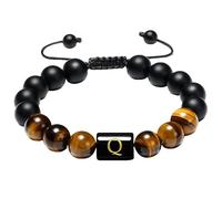 RWGSNB Bracciale Donna con Cristalli, Bracciale Perline Iniziali per Donne e Uomini 10 Mm Agata Nera Opaca Pietra Occhio Tigre Lettere Az Braccialetto Pietra Preziose Regolabili Corda Intrecciata Gi