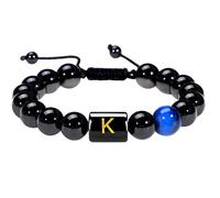 RWGSNB Bracciale Donna con Cristalli, Bracciale Perline Iniziali Uomo e Donna Braccialetto Pietra Naturale Onice Nero e Occhio Tigre Braccialetti Lettere Az Braccialetti Intrecciati Fatti a Mano Pie