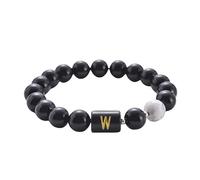 RWGSNB Bracciale Donna con Cristalli, Bracciale Pietra Lavica Nera Naturale Lettera Az Braccialetto Perline Iniziali Personalizzate Braccialetti Elastico Pietra Turchese Bianca Gioielli Cristallo Re