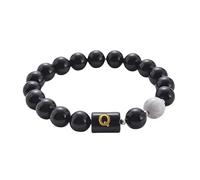 RWGSNB Bracciale Donna con Cristalli, Bracciale Pietra Lavica Nera Naturale Lettera Az Braccialetto Perline Iniziali Personalizzate Braccialetti Elastico Pietra Turchese Bianca Gioielli Cristallo Re