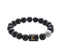 RWGSNB Bracciale Donna con Cristalli, Bracciale Pietra Lavica Nera Naturale Lettera Az Braccialetto Perline Iniziali Personalizzate Braccialetti Elastico Pietra Turchese Bianca Gioielli Cristallo Re