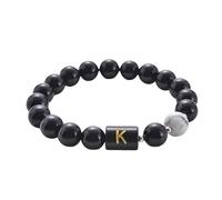 RWGSNB Bracciale Donna con Cristalli, Bracciale Pietra Lavica Nera Naturale Lettera Az Braccialetto Perline Iniziali Personalizzate Braccialetti Elastico Pietra Turchese Bianca Gioielli Cristallo Re