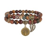 RWGSNB Bracciale Donna con Cristalli, Set 2 Braccialetto Chakra Multistrato Pietre Vere Gioielli Boho Braccialetti Ciondolo Albero Della Vita Braccialetti Dell'Amicizia Perline Pietre Preziose Energ