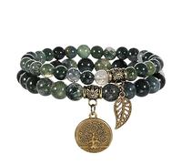 RWGSNB Bracciale Donna con Cristalli, Set 2 Braccialetto Chakra Multistrato Pietre Vere Gioielli Boho Braccialetti Ciondolo Albero Della Vita Pietre Preziose Energetiche Braccialetti Dell'Amicizia P
