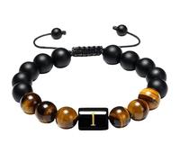 RWGSNB Bracciale Donna con Pietre, Bracciale Perline Iniziali per Donne e Uomini 10 Mm Agata Nera Opaca Pietra Occhio Tigre Lettere Az Braccialetto Pietra Preziose Regolabili Corda Intrecciata Gioie