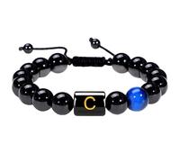 RWGSNB Bracciale Donna con Pietre, Bracciale Perline Iniziali Uomo e Donna Braccialetto Pietra Naturale Onice Nero e Occhio Tigre Braccialetti Lettere Az Braccialetti Intrecciati Fatti a Mano Pietra