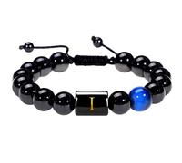 RWGSNB Bracciale Donna con Pietre, Bracciale Perline Iniziali Uomo e Donna Braccialetto Pietra Naturale Onice Nero e Occhio Tigre Braccialetti Lettere Az Braccialetti Intrecciati Fatti a Mano Pietra
