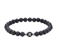 RWGSNB Bracciale Donna con Pietre, Bracciale Perline Lava Nera Naturale 6 Mm Lettere Az Delicati Braccialetti Iniziali Pietra Preziosa Braccialetti Elastici Cristallo Gioielli Spirituali Regali per