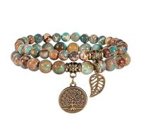 RWGSNB Bracciale Donna con Pietre, Set 2 Braccialetto Chakra Multistrato Pietre Vere Gioielli Boho Braccialetti Ciondolo Albero Della Vita Braccialetti Dell'Amicizia Perline Pietre Preziose Energeti