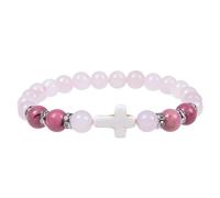 RWGSNB Bracciale Perline Donna Bracciale Donna Perline Croce 8 Mm Quarzo Rosa Naturale Elasticizzato Croce Pietra Preziose Gioielli Cristallo Curativi Yoga Reiki Regalo Spirituale