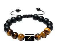 RWGSNB Bracciale Perline Donna, Bracciale Perline Iniziali per Donne e Uomini 10 Mm Agata Nera Opaca Pietra Occhio Tigre Lettere Az Braccialetto Pietra Preziose Regolabili Gioielli Regali Lettera Z