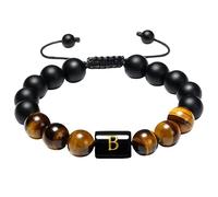 RWGSNB Bracciale Perline Donna, Bracciale Perline Iniziali per Donne e Uomini 10 Mm Agata Nera Opaca Pietra Occhio Tigre Lettere Az Braccialetto Pietra Preziose Regolabili Corda Intrecciata Gioielli