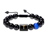 RWGSNB Bracciale Perline Donna, Bracciale Perline Iniziali Uomo e Donna Braccialetto Pietra Naturale Onice Nero e Occhio Tigre Braccialetti Lettere Az Braccialetti Intrecciati Fatti a Mano Pietra Pr