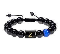 RWGSNB Bracciale Perline Donna, Bracciale Perline Iniziali Uomo e Donna Braccialetto Pietra Naturale Onice Nero e Occhio Tigre Lettere Az Braccialetti Intrecciati Fatti a Mano Pietra Preziose Regali