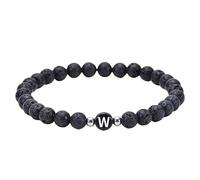 RWGSNB Bracciale Perline Donna, Bracciale Perline Lava Nera Naturale 6 Mm Lettere Az Delicati Braccialetti Iniziali Pietra Preziosa Braccialetti Elastici Cristallo Gioielli Spirituali Regali per Don