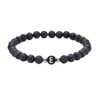 RWGSNB Bracciale Perline Donna, Bracciale Perline Lava Nera Naturale 6 Mm Lettere Az Delicati Braccialetti Iniziali Pietra Preziose Braccialetti Elastici Cristallo Gioielli Spirituali Regali per Don
