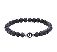 RWGSNB Bracciale Perline Donna, Bracciale Perline Lava Nera Naturale 6 Mm Lettere Az Delicati Braccialetti Iniziali Pietra Preziose Braccialetti Elastici Cristallo Gioielli Spirituali Regali per Don