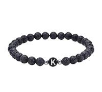 RWGSNB Bracciale Perline Donna, Bracciale Perline Lava Nera Naturale 6 Mm Lettere Az Delicati Braccialetti Iniziali Pietra Preziose Braccialetti Elastici Cristallo Gioielli Spirituali Regali per Don