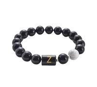 RWGSNB Bracciale Perline Donna, Bracciale Pietra Lavica Nera Naturale Lettera Az Braccialetto Perline Iniziali Personalizzate Braccialetti Elastico Pietra Turchese Bianca Gioielli Cristallo Regalo p