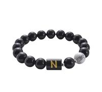 RWGSNB Bracciale Perline Donna, Bracciale Pietra Lavica Nera Naturale Lettera Az Braccialetto Perline Iniziali Personalizzate Braccialetti Elastico Pietra Turchese Bianca Gioielli Cristallo Regalo p