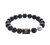 RWGSNB Bracciale Perline Donna, Bracciale Pietra Lavica Nera Naturale Lettera Az Braccialetto Perline Iniziali Personalizzate Braccialetti Elastico Pietra Turchese Bianca Gioielli Cristallo Regalo p