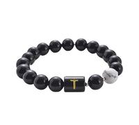 RWGSNB Bracciale Perline Donna, Bracciale Pietra Lavica Nera Naturale Lettera Az Braccialetto Perline Iniziali Personalizzate Braccialetti Elastico Pietra Turchese Bianca Gioielli Cristallo Regalo p