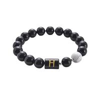RWGSNB Bracciale Perline Donna, Bracciale Pietra Lavica Nera Naturale Lettera Az Braccialetto Perline Iniziali Personalizzate Braccialetti Elastico Pietra Turchese Bianca Gioielli Cristallo Regalo p