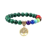 RWGSNB Bracciale Perline Donna, Braccialetto Dei 7 Chakra per Donne Uomini Albero Della Vita Chakra Pietre Vere Braccialetti Anti-Ansia Preziose Naturali Braccialetti Reiki Yoga Gioielli Ener