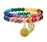 RWGSNB Bracciale Perline Donna, Set 2 Braccialetto Chakra Multistrato Pietre Vere Gioielli Boho Braccialetti Ciondolo Albero Della Vita Braccialetti Dell'Amicizia Perline Pietre Preziose Energetiche