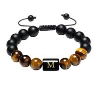RWGSNB Bracciale Pietre Donna, Bracciale Perline Iniziali per Donne e Uomini 10 Mm Agata Nera Opaca Pietra Occhio Tigre Lettere Az Braccialetto Pietra Preziose Regolabili Corda Intrecciata Gioielli