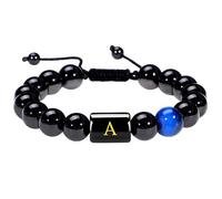 RWGSNB Bracciale Pietre Donna, Bracciale Perline Iniziali Uomo e Donna Braccialetto Pietra Naturale Onice Nero e Occhio Tigre Braccialetti Lettere Az Braccialetti Intrecciati Fatti a Mano Pietra Pre