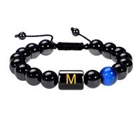 RWGSNB Bracciale Pietre Donna, Bracciale Perline Iniziali Uomo e Donna Braccialetto Pietra Naturale Onice Nero e Occhio Tigre Braccialetti Lettere Az Braccialetti Intrecciati Fatti a Mano Pietra Pre