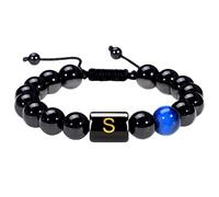 RWGSNB Bracciale Pietre Donna, Bracciale Perline Iniziali Uomo e Donna Braccialetto Pietra Naturale Onice Nero e Occhio Tigre Braccialetti Lettere Az Braccialetti Intrecciati Fatti a Mano Pietra Pre
