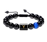 RWGSNB Bracciale Pietre Donna, Bracciale Perline Iniziali Uomo e Donna Braccialetto Pietra Naturale Onice Nero e Occhio Tigre Lettere Az Braccialetti Intrecciati Fatti a Mano Pietra Preziose Regali