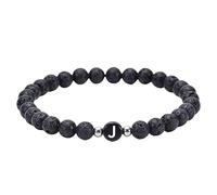 RWGSNB Bracciale Pietre Donna, Bracciale Perline Lava Nera Naturale 6 Mm Lettere Az Delicati Braccialetti Iniziali Pietra Preziose Braccialetti Elastici Cristallo Gioielli Spirituali Regali per Donn