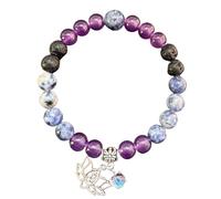 RWGSNB Bracciale Pietre Donna, Braccialetto Chakra Pietre Preziose 8 Mm Naturali Braccialetti Anti-Ansia Ciondolo a Forma di Loto Braccialetti Dell'Amicizia L'Equilibrio Energetico Gioielli C