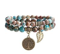 RWGSNB Bracciale Pietre Donna, Set 2 Braccialetto Chakra Multistrato Pietre Vere Gioielli Boho Braccialetti Ciondolo Albero Della Vita Pietre Preziose Energetiche Braccialetti Dell'Amicizia Perline