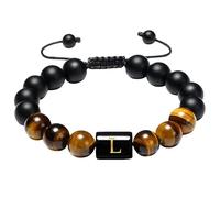 RWGSNB Bracciale Pietre Naturali Donna, Bracciale Perline Iniziali per Donne e Uomini 10 Mm Agata Nera Opaca Pietra Occhio Tigre Lettere Az Braccialetto Pietra Preziose Regolabili Corda Intrecciata