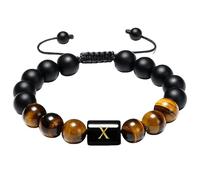 RWGSNB Bracciale Pietre Naturali Donna, Bracciale Perline Iniziali per Donne e Uomini 10 Mm Agata Nera Opaca Pietra Occhio Tigre Lettere Az Braccialetto Pietra Preziose Regolabili Corda Intrecciata