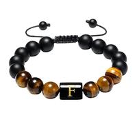 RWGSNB Bracciale Pietre Naturali Donna, Bracciale Perline Iniziali per Donne e Uomini 10 Mm Agata Nera Opaca Pietra Occhio Tigre Lettere Az Braccialetto Pietra Preziose Regolabili Corda Intrecciata