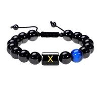 RWGSNB Bracciale Pietre Naturali Donna, Bracciale Perline Iniziali Uomo e Donna Braccialetto Pietra Naturale Onice Nero e Occhio Tigre Braccialetti Lettere Az Braccialetti Intrecciati Fatti a Mano P